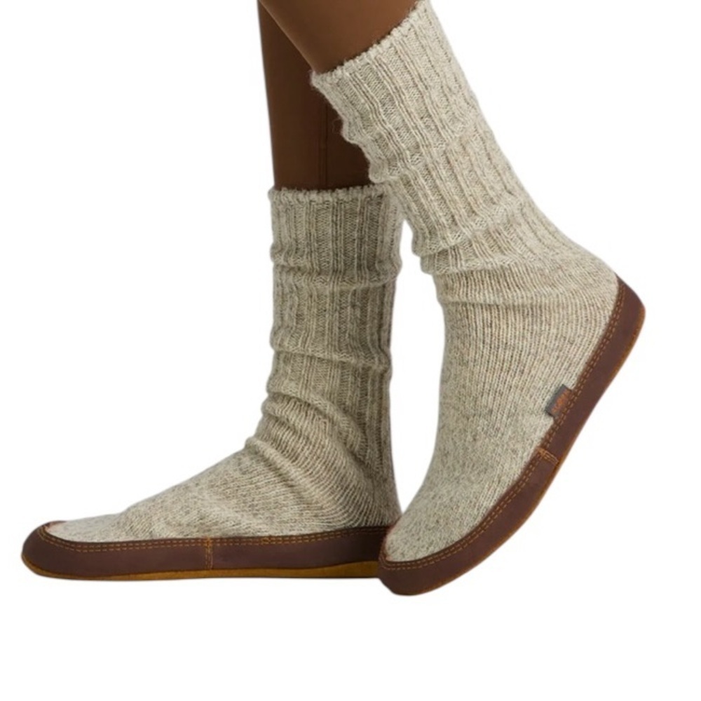 ACORN Ragg Wool Original Slipper Socks Leather Sole Sides Unisex W10.511.5 M9-10